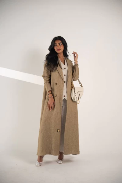 Beige natural linen blazer abaya IB135