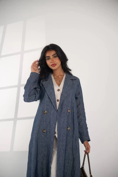 Natural linen blazer abaya in blue, IB135 Blue