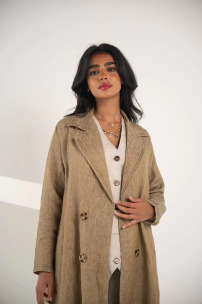 Beige natural linen blazer abaya IB135