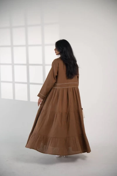 Brown linen blazer abaya C:IB333