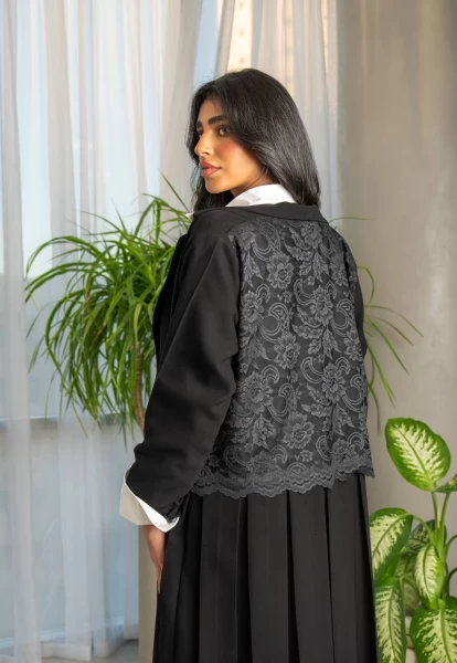 Black Crepe Abaya with Lace  IB239